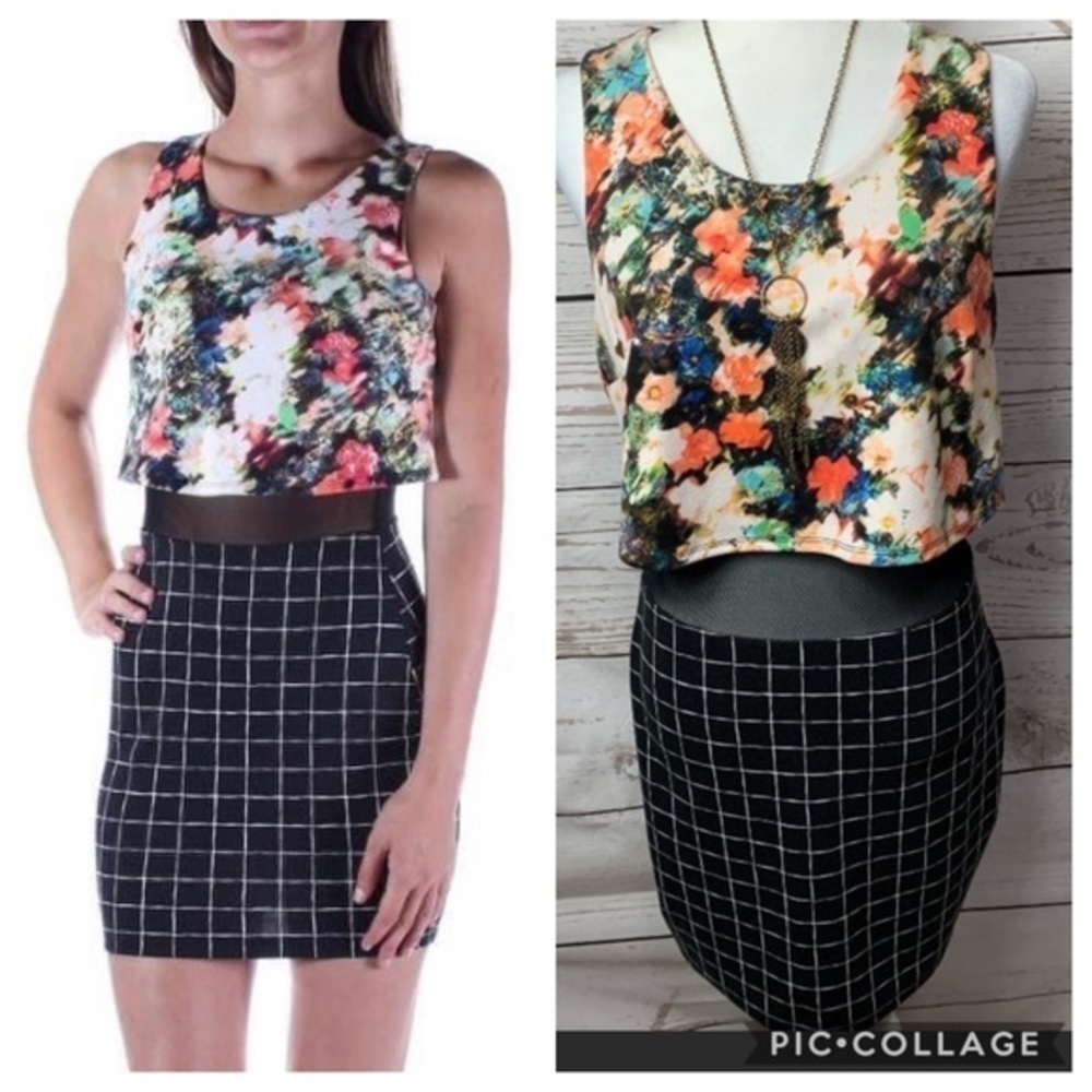Material Girl Floral Checkered Mesh Dress